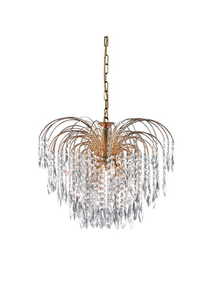 Searchlight Electric Waterfall 5Lt Pendant - Gold Metal & Crystal 5175-5