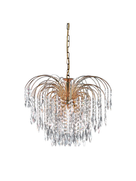 Searchlight Electric Waterfall 5Lt Pendant - Gold Metal & Crystal 5175-5