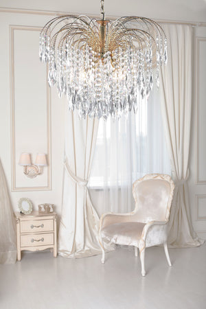 Searchlight Electric Waterfall 5Lt Pendant - Gold Metal & Crystal 5175-5