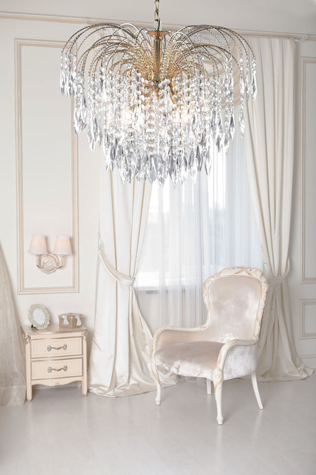 Searchlight Electric Waterfall 5Lt Pendant - Gold Metal & Crystal 5175-5