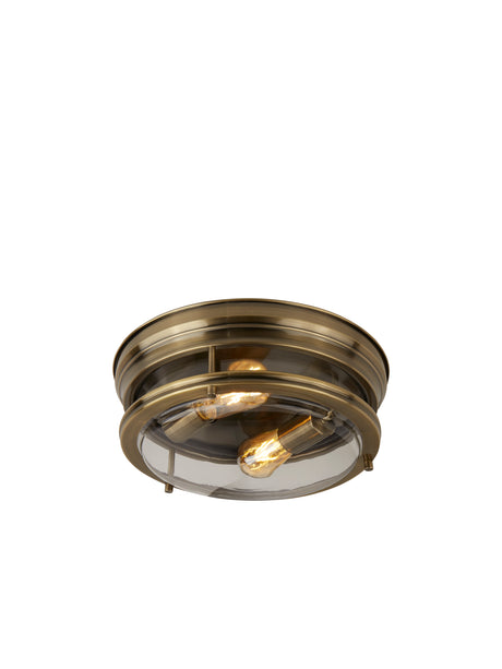 Glasgow 2Lt Flush  - Antique Brass Metal & Clear Glass