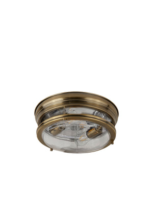 Searchlight Electric Glasgow 2Lt Flush  - Antique Brass Metal & Clear Glass 5182AB