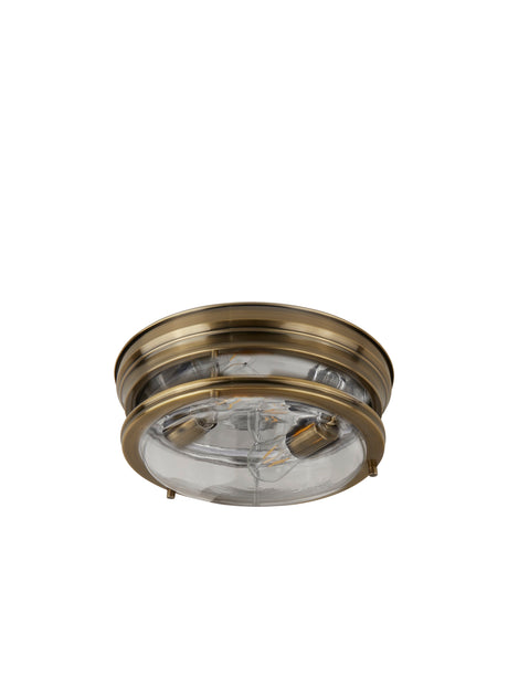 Searchlight Electric Glasgow 2Lt Flush  - Antique Brass Metal & Clear Glass 5182AB