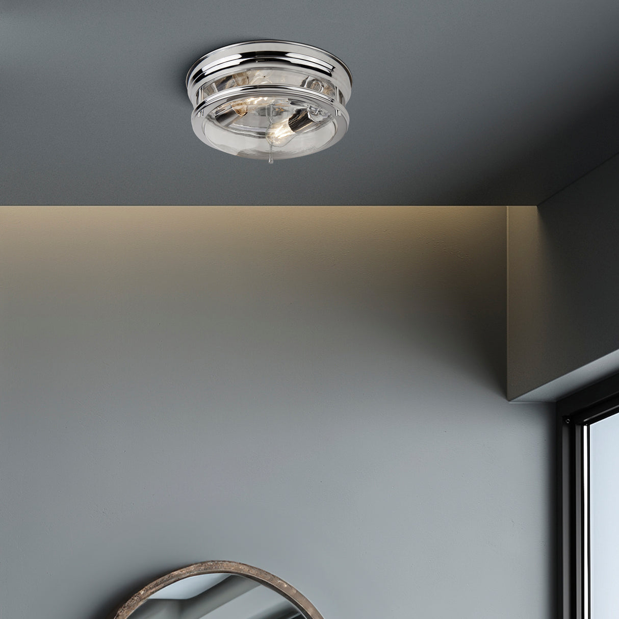 Searchlight Electric Glasgow 2Lt Flush  - Chrome Metal & Clear Glass 5182CC
