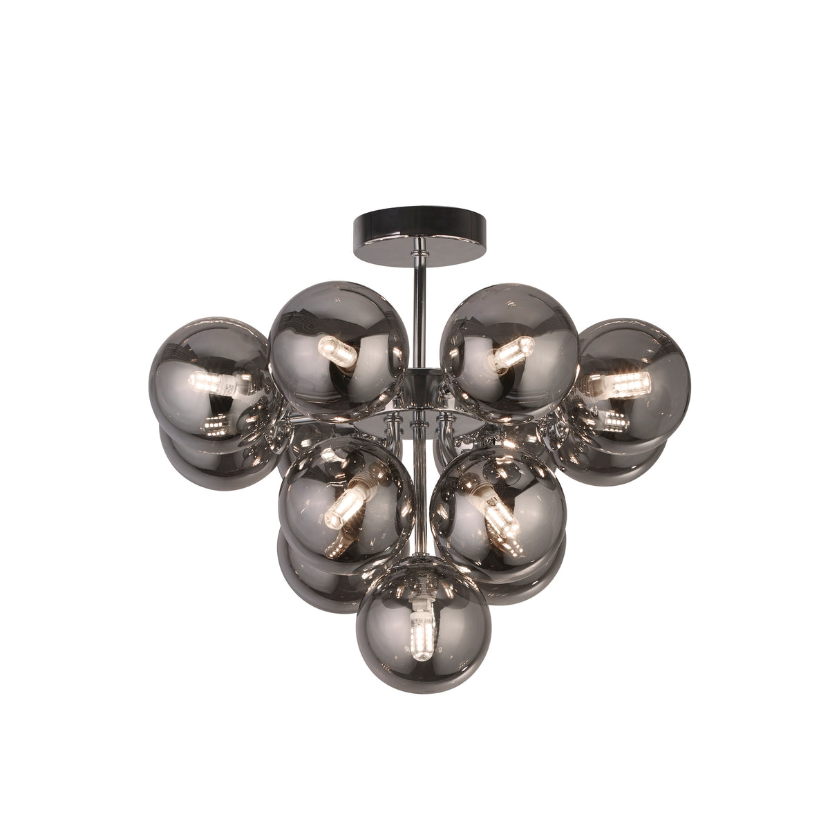 Berry 13Lt Semi-Flush - Chrome Metal & Smoked Glass