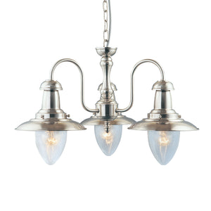 Fisherman II 3Lt Pendant - Satin Silver & Clear Seeded Glass