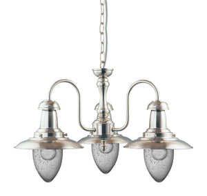 Searchlight Electric Fisherman II 3Lt Pendant - Satin Silver & Clear Seeded Glass 5333-3SS