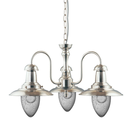 Searchlight Electric Fisherman II 3Lt Pendant - Satin Silver & Clear Seeded Glass 5333-3SS