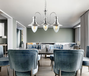 Searchlight Electric Fisherman II 3Lt Pendant - Satin Silver & Clear Seeded Glass 5333-3SS
