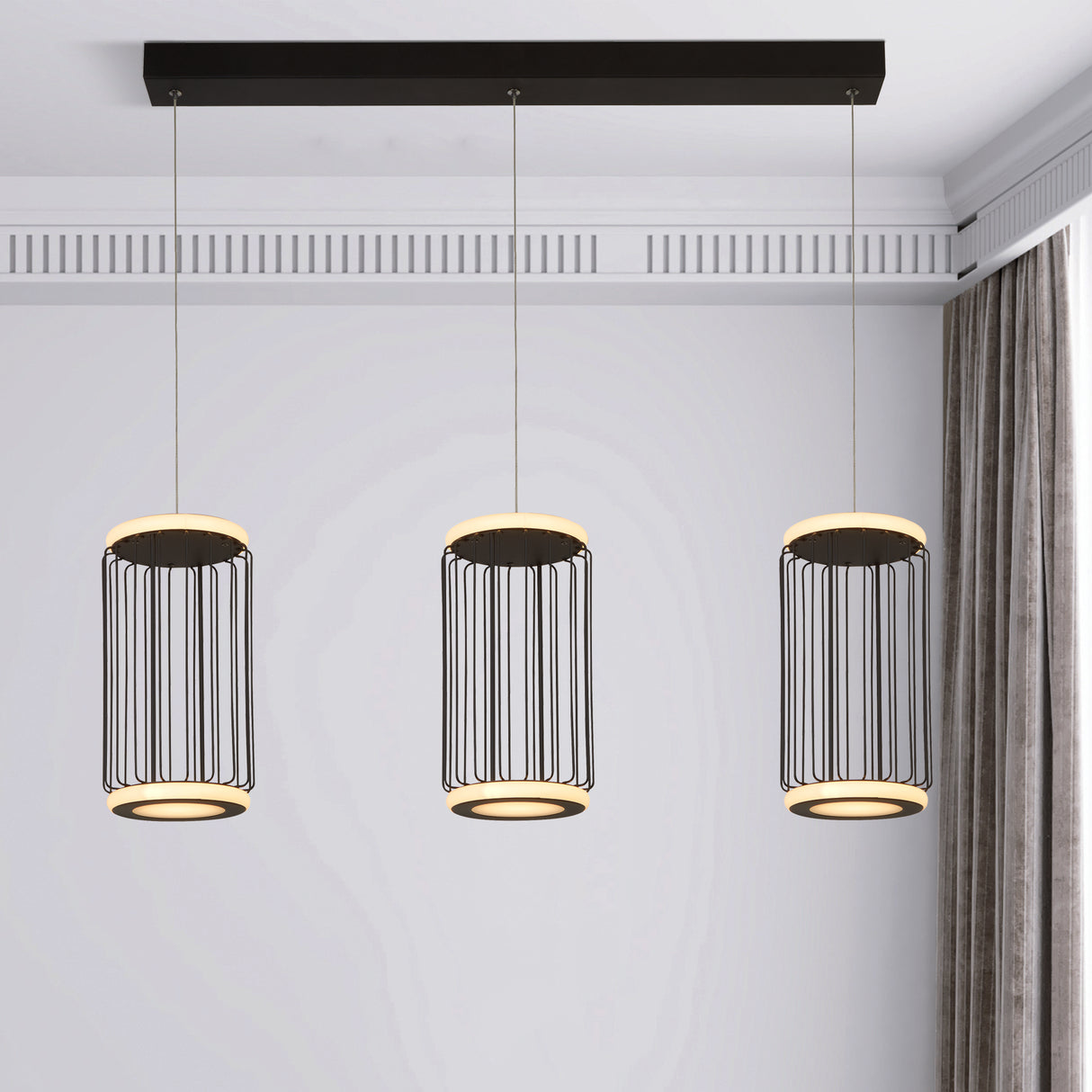 Searchlight Electric Circolo 3Lt Cage Bar Pendant - Black Metal & White Silicon 54212-3BK