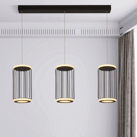 Searchlight Electric Circolo 3Lt Cage Bar Pendant - Black Metal & White Silicon 54212-3BK
