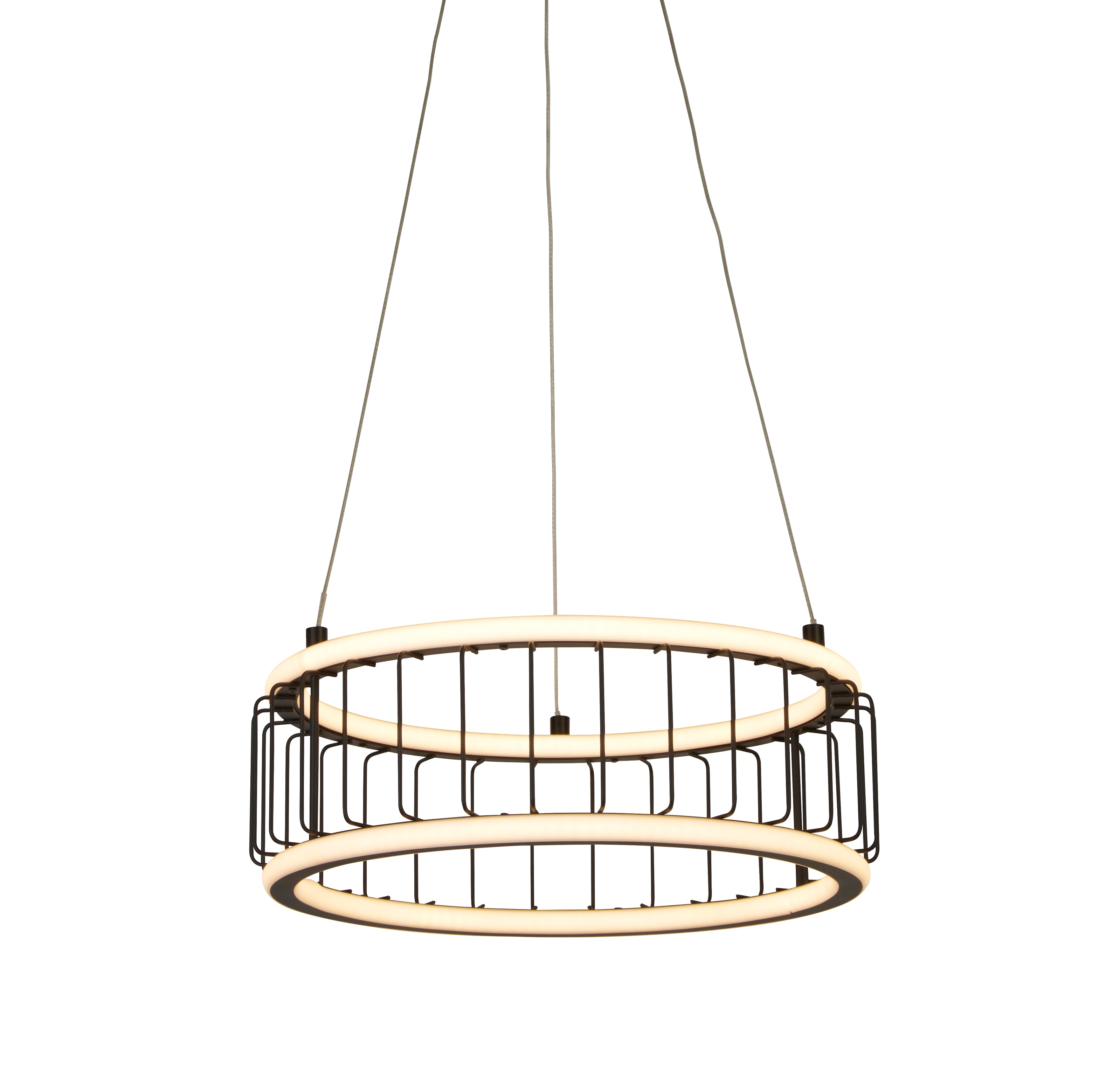 Circolo Cage Drum Pendant - Black Metal & White Silicon