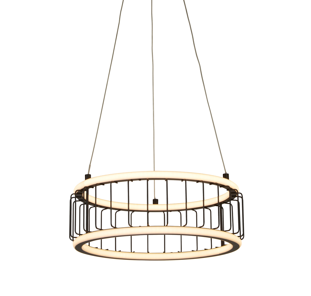 Circolo Cage Drum Pendant - Black Metal & White Silicon