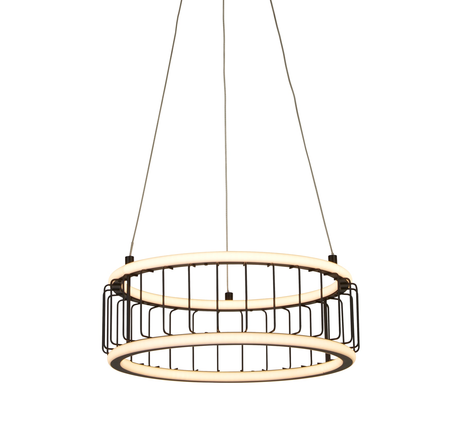 Circolo Cage Drum Pendant - Black Metal & White Silicon
