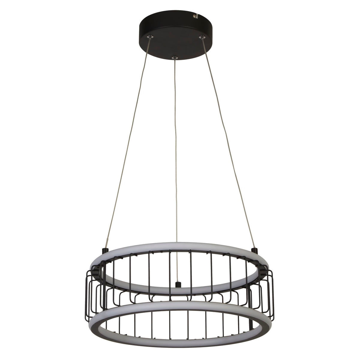 Searchlight Electric Circolo Cage Drum Pendant - Black Metal & White Silicon 54213-1BK