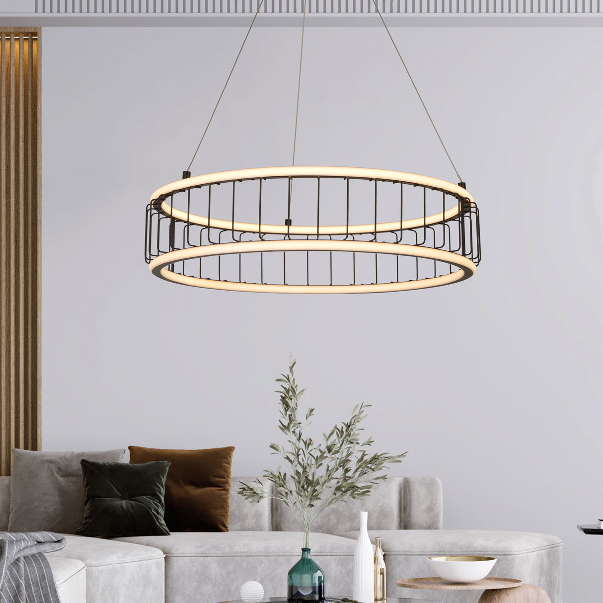 Searchlight Electric Circolo Cage Drum Pendant - Black Metal & White Silicon 54214-1BK