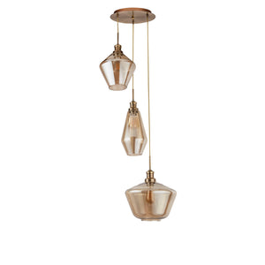 Searchlight Electric Mia 3Lt Multi-Drop Pendant - Antique Brass Metal,Amber Glass 5423-3AB