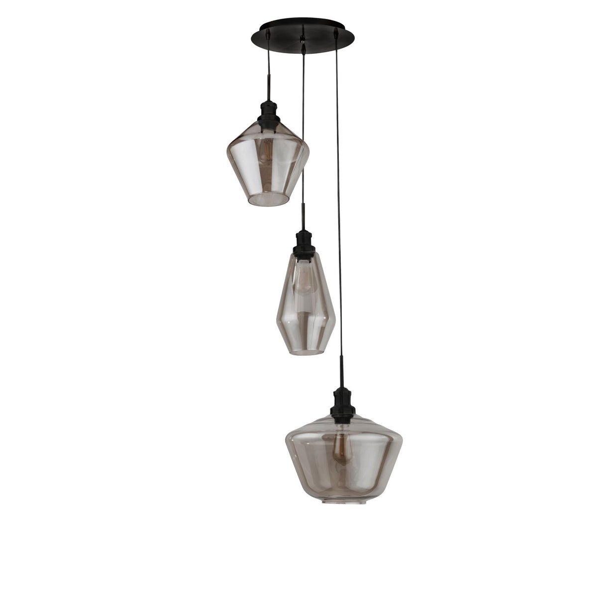 Searchlight Electric Mia 3Lt Multi-Drop Pendant  - Black Metal & Smoked Glass 5423-3BK