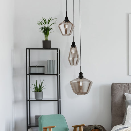 Searchlight Electric Mia 3Lt Multi-Drop Pendant  - Black Metal & Smoked Glass 5423-3BK