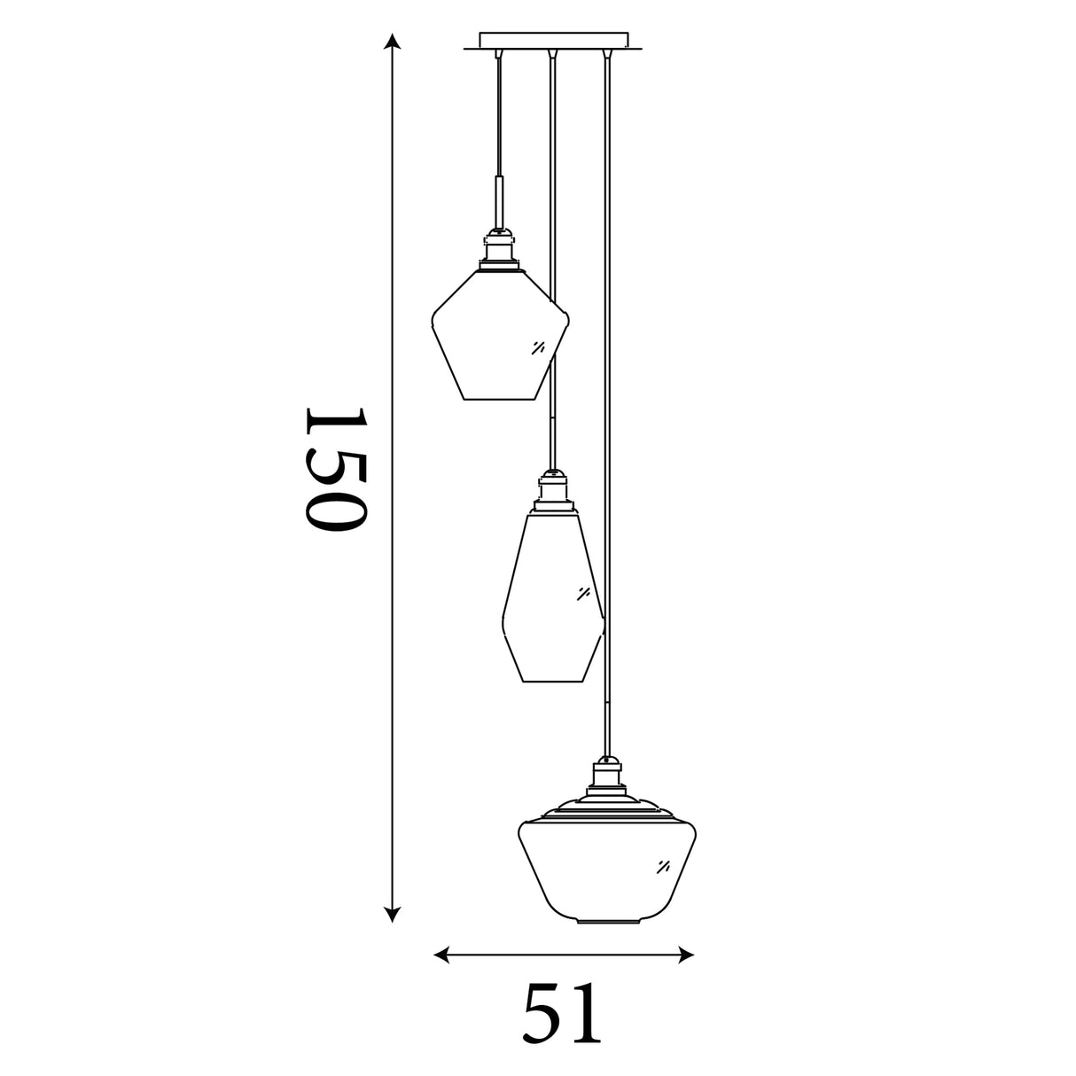 Searchlight Electric Mia 3Lt Multi-Drop Pendant  - Black Metal & Smoked Glass 5423-3BK
