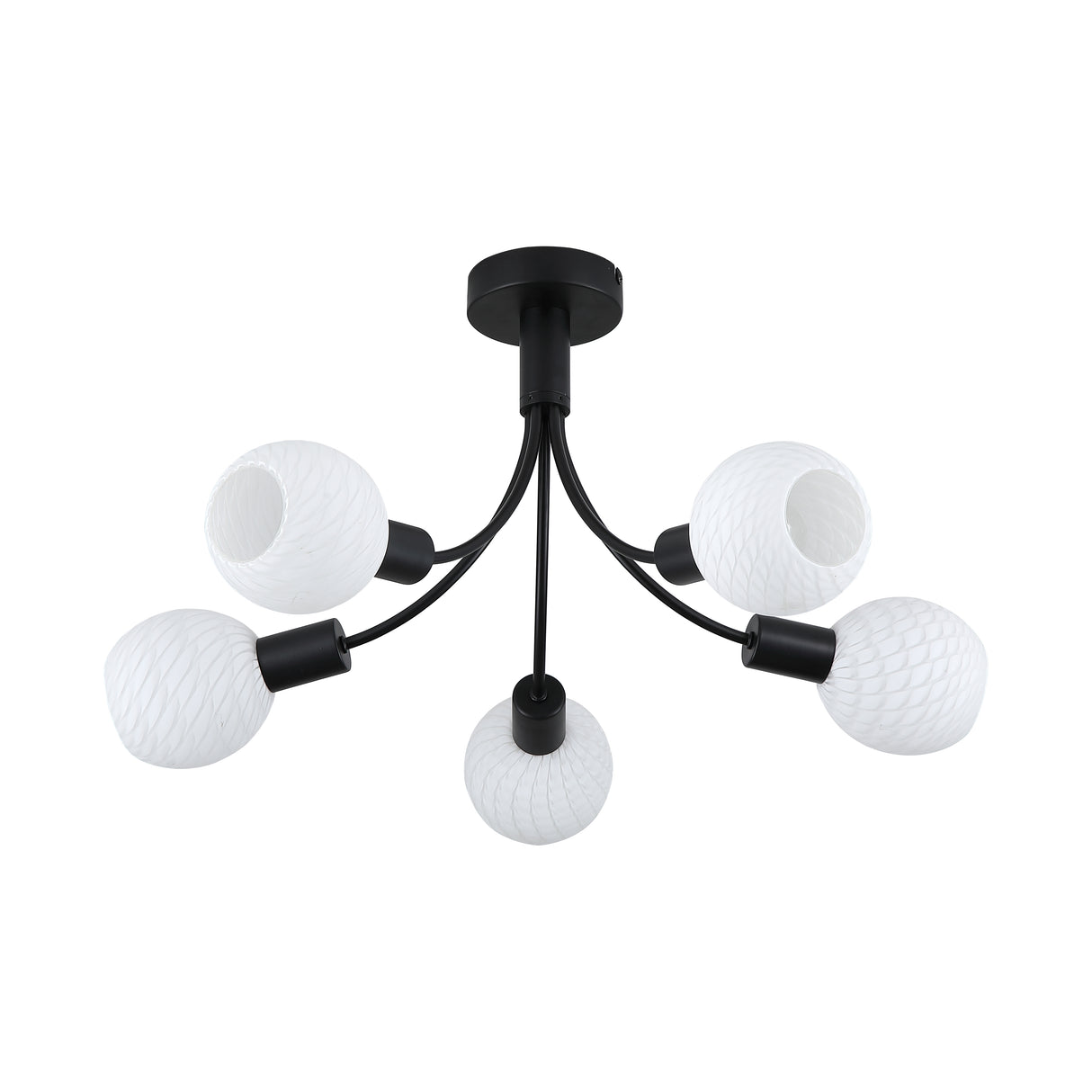 Searchlight Electric Nova 5Lt Ceiling Lamp, Black Metal with Frosted Glass Shade 54715-5BK