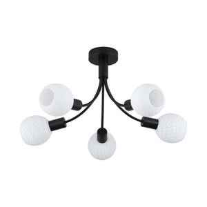 Searchlight Electric Nova 5Lt Ceiling Lamp, Black Metal with Frosted Glass Shade 54715-5BK