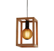 Square  Pendant  - Natural Wood & Black Metal