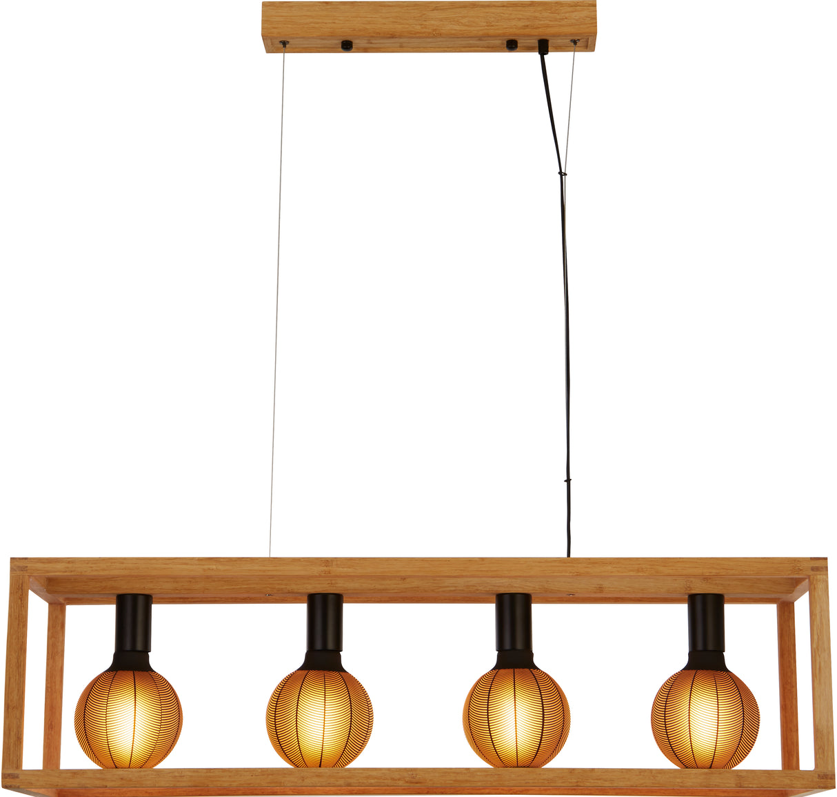 Square  4Lt Pendant  - Natural Wood & Black Metal