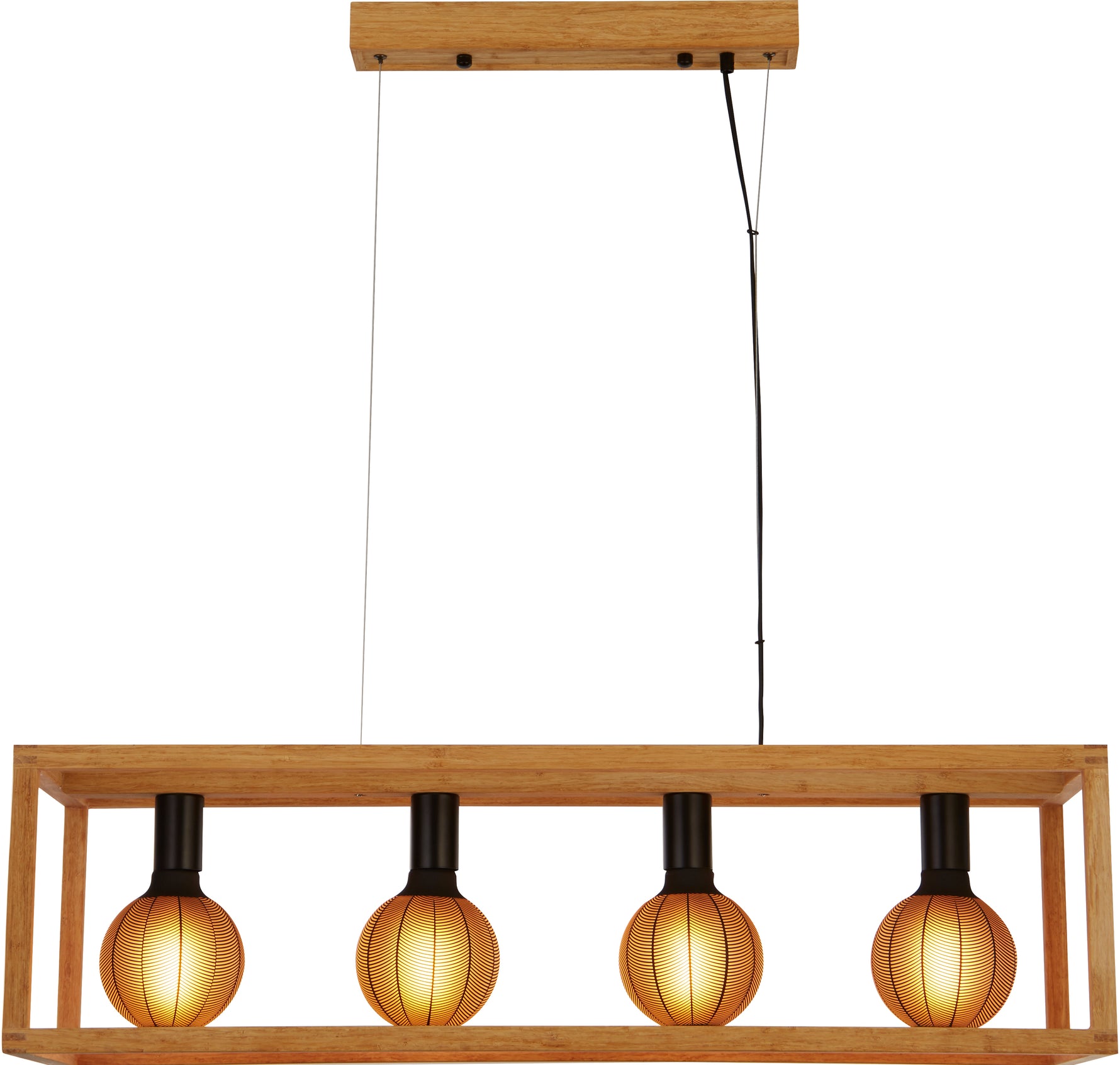 Square  4Lt Pendant  - Natural Wood & Black Metal