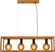 Square  4Lt Pendant  - Natural Wood & Black Metal