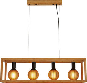 Square  4Lt Pendant  - Natural Wood & Black Metal