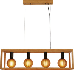 Square  4Lt Pendant  - Natural Wood & Black Metal