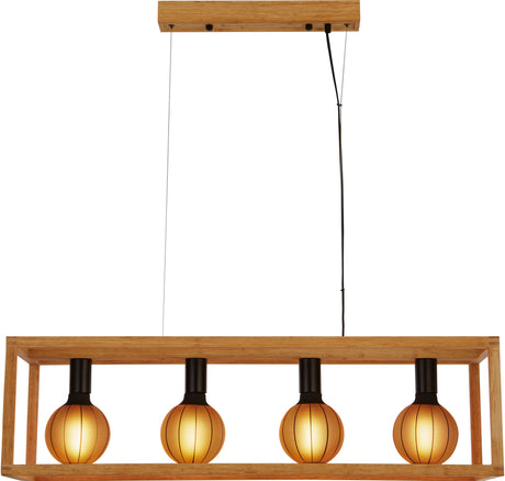 Square  4Lt Pendant  - Natural Wood & Black Metal
