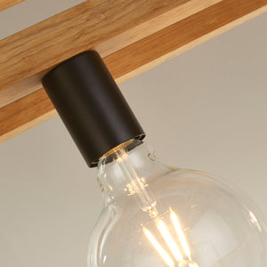 Searchlight Electric Square  4Lt Pendant  - Natural Wood & Black Metal 54741-4NA