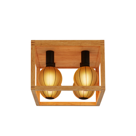 Square  4Lt Flush - Natural Wood & Black Metal
