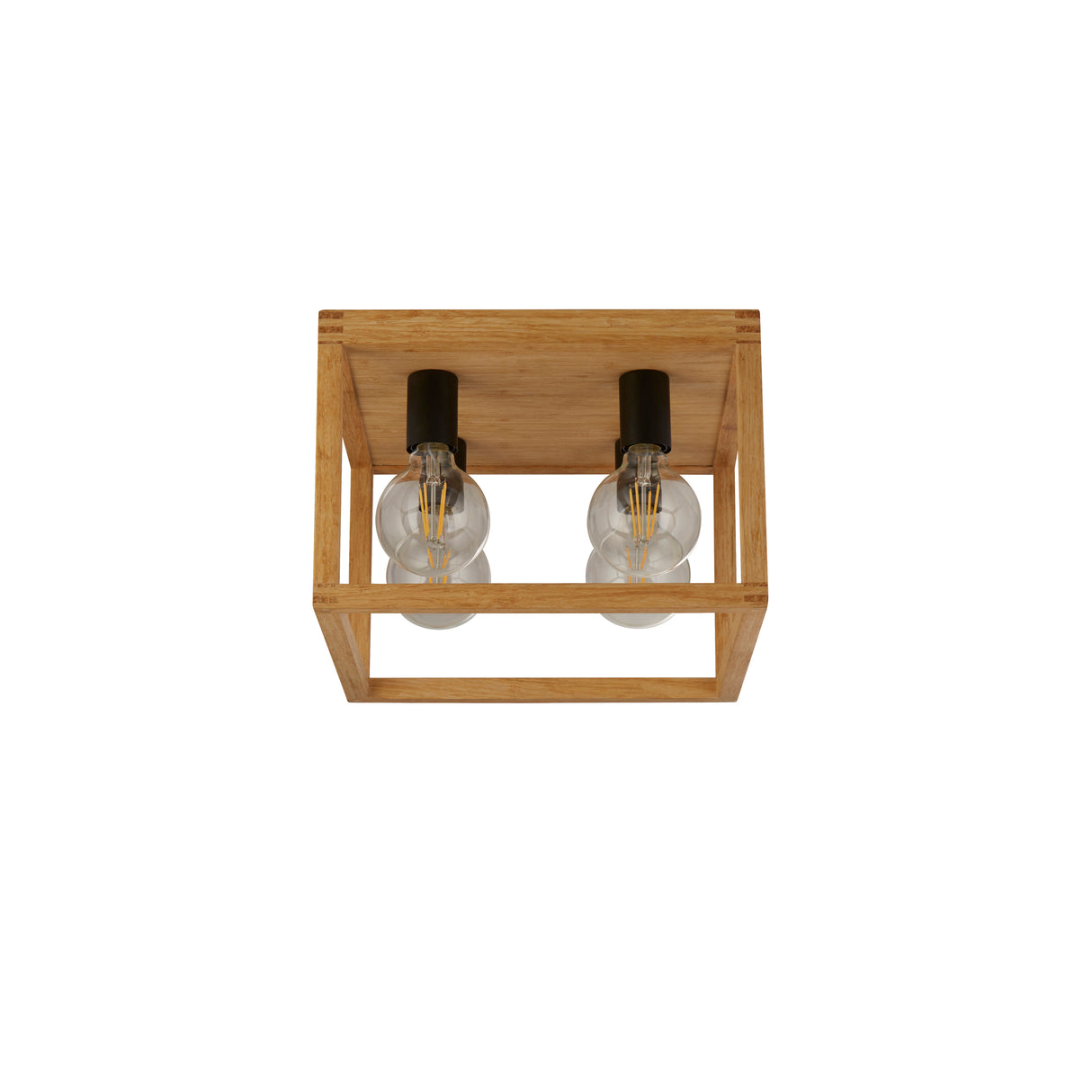 Searchlight Electric Square  4Lt Flush - Natural Wood & Black Metal 54742-4NA