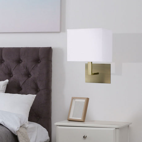 Searchlight Electric Hotel Wall Light - Antique Brass Metal & White Fabric Shade 5519AB