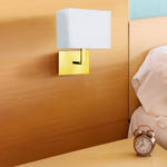 Searchlight Electric Hotel Wall Light - Satin Brass Metal & White Fabric Shade 5519SB