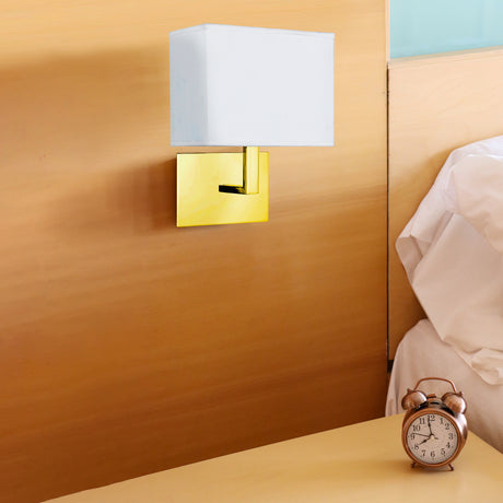 Searchlight Electric Hotel Wall Light - Satin Brass Metal & White Fabric Shade 5519SB