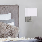 Searchlight Electric Hotel  Wall Light  - Satin Silver Metal & White Fabric Shade 5519SS