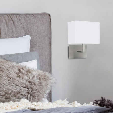 Searchlight Electric Hotel  Wall Light  - Satin Silver Metal & White Fabric Shade 5519SS