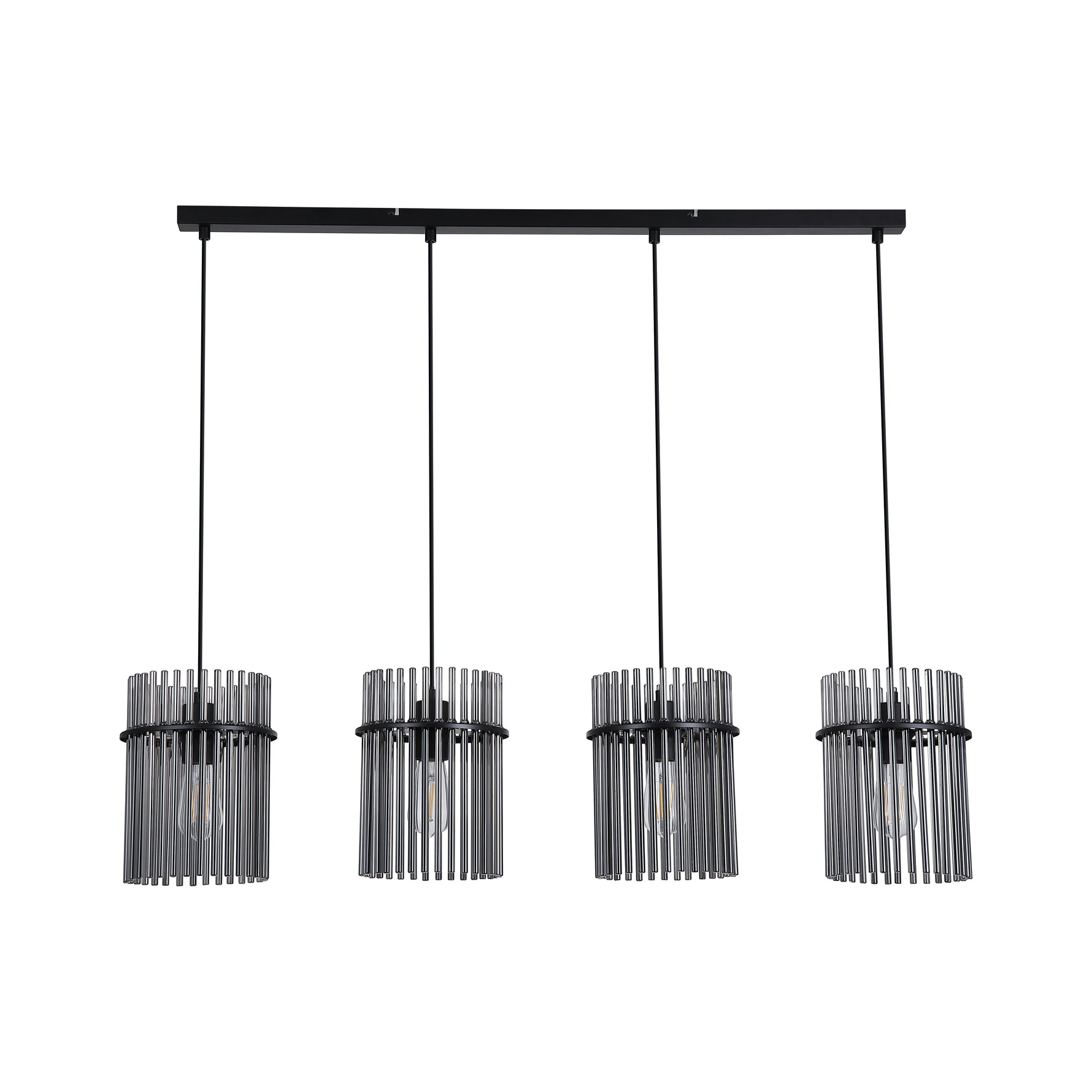 Searchlight Electric Swizzle 4Lt Bar Pendant, Matt Black Metal with Smoked Rods 55620-4SM