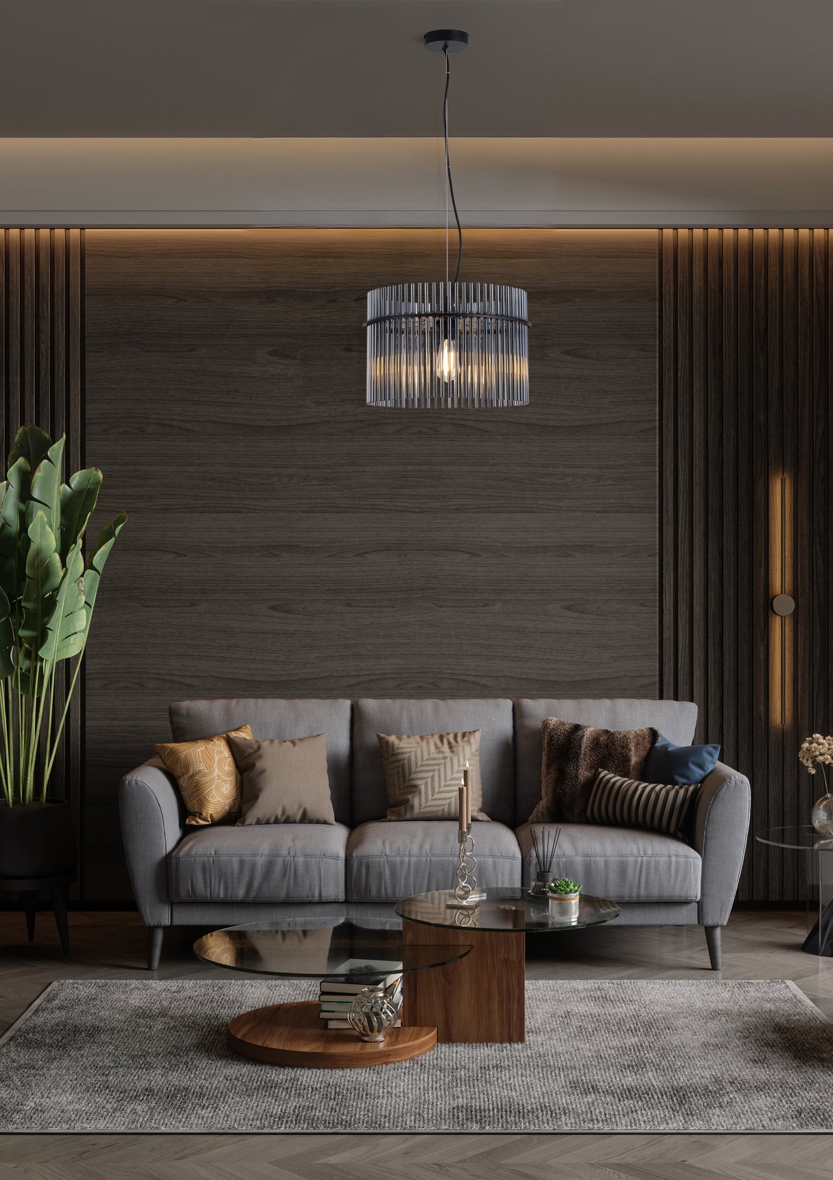 Searchlight Electric Swizzle 1Lt Pendant, Matt Black Metal with Smoked Rods Dia. 55621SM