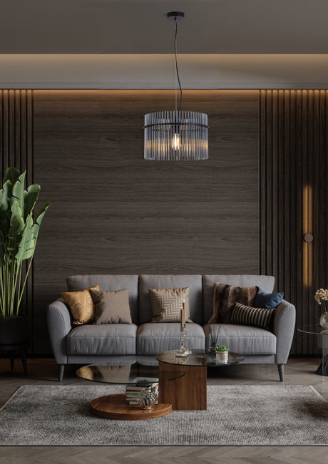 Searchlight Electric Swizzle 1Lt Pendant, Matt Black Metal with Smoked Rods Dia. 55621SM