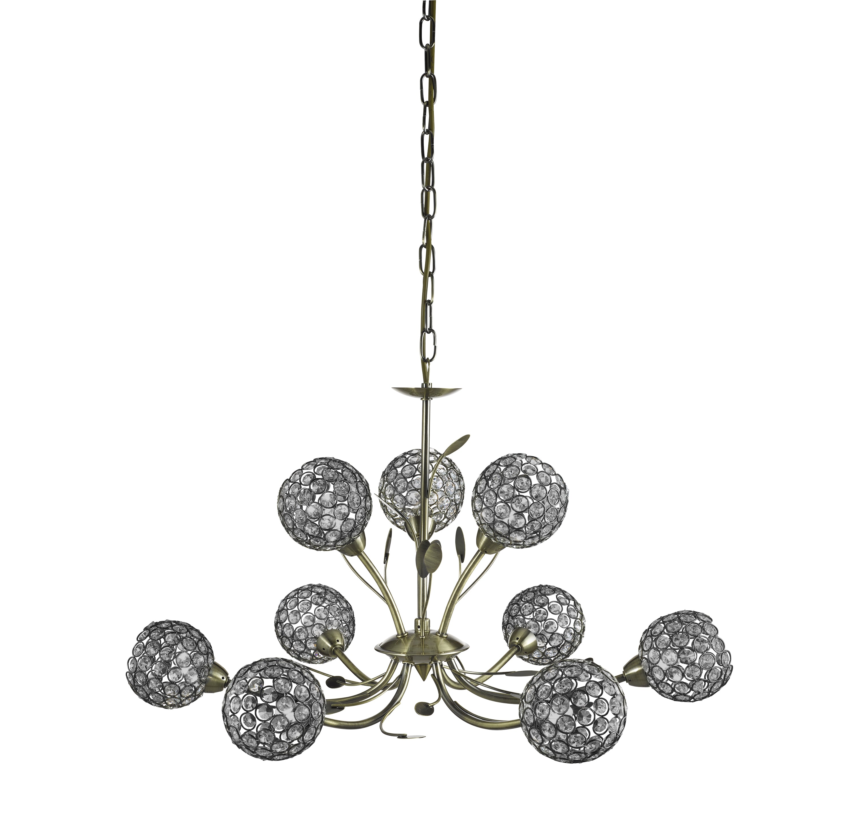 Searchlight Electric Bellis Ii 9Lt Pendant - Antique Brass & Clear Crystal Beads 5579-9AB