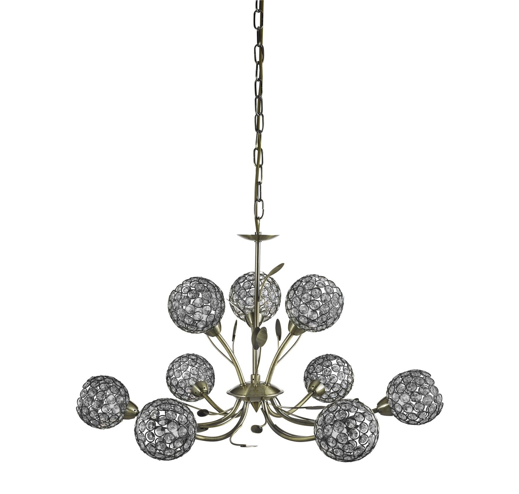 Searchlight Electric Bellis Ii 9Lt Pendant - Antique Brass & Clear Crystal Beads 5579-9AB