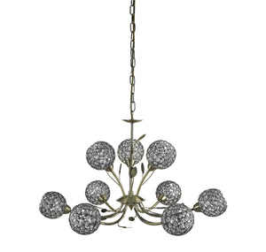 Searchlight Electric Bellis Ii 9Lt Pendant - Antique Brass & Clear Crystal Beads 5579-9AB