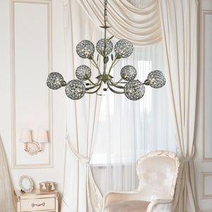 Searchlight Electric Bellis Ii 9Lt Pendant - Antique Brass & Clear Crystal Beads 5579-9AB