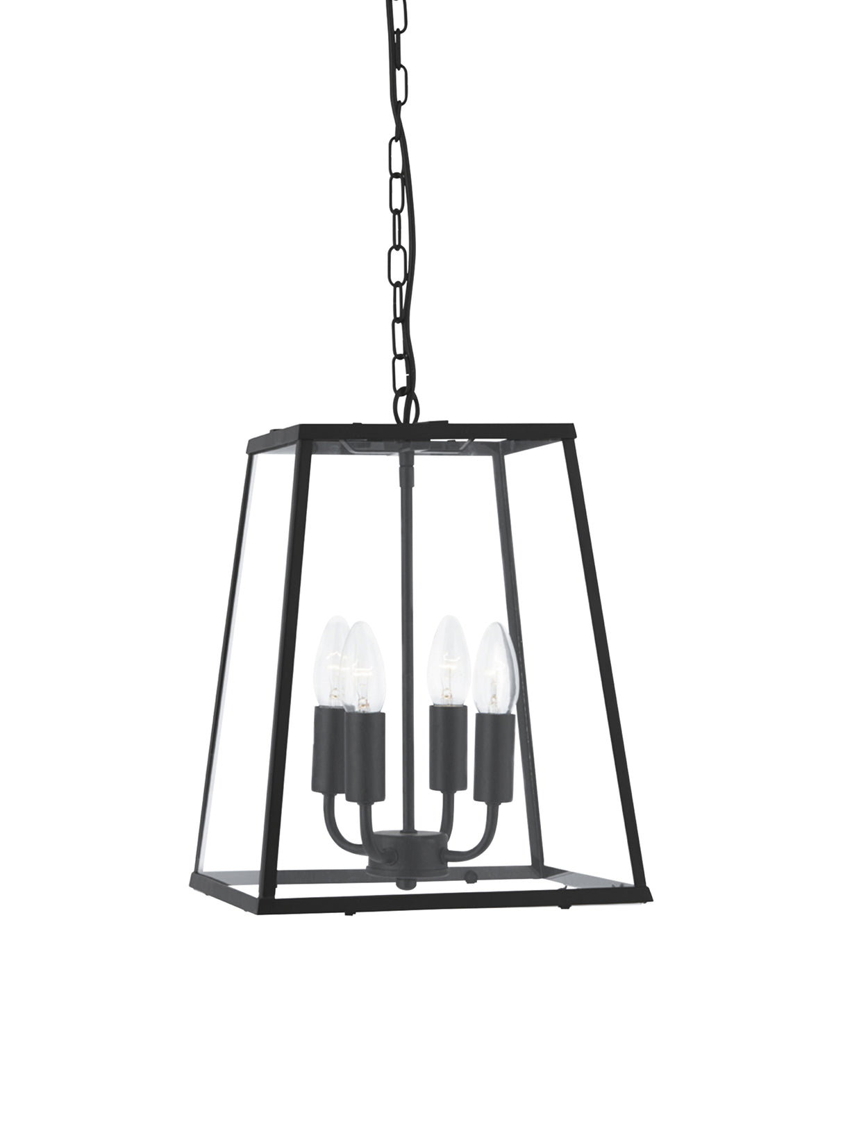 Lantern Noir 4Lt Pendant  - Black Metal & Clear Glass