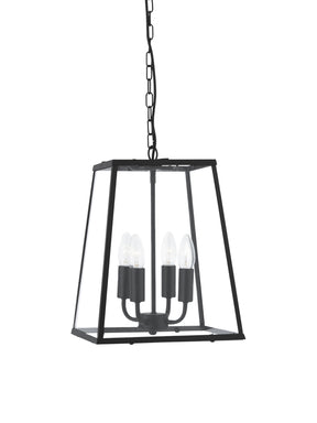 Lantern Noir 4Lt Pendant  - Black Metal & Clear Glass
